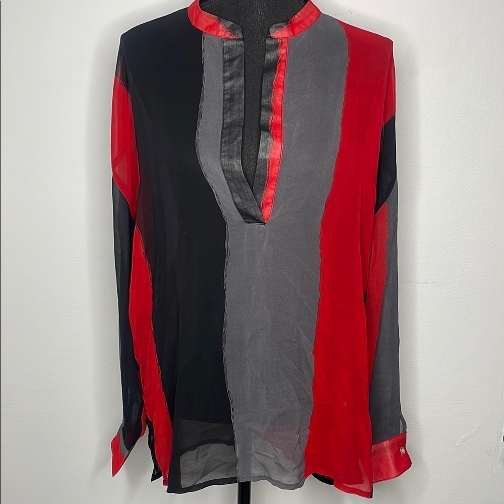 Red and Gray Sheer Blouse